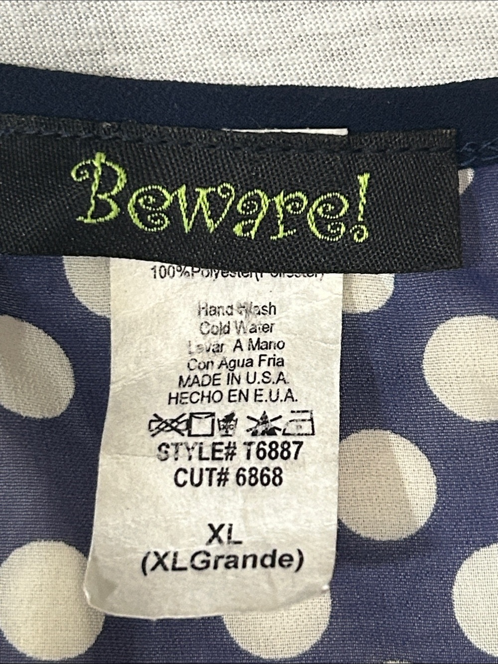 Beware! Girls Navy Polka Dot Racerback Tank with Neon Animal Trim Sz XL - Picture 3 of 7